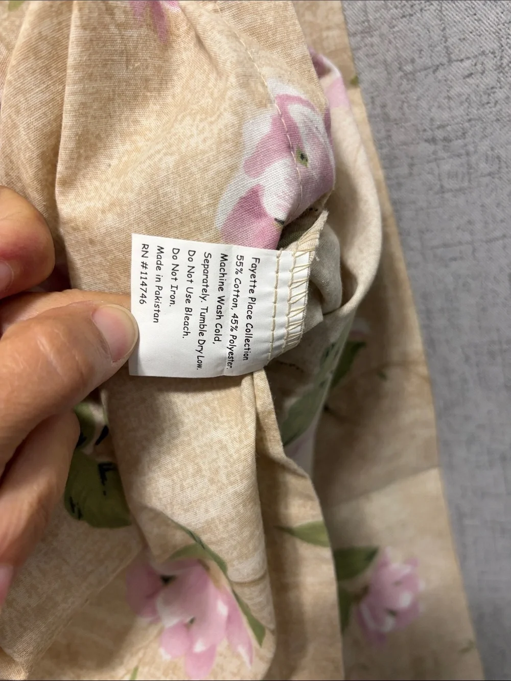 Vintage Floral Pink Rose Print Linen Panel single stitch